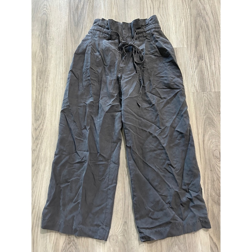 Club Monaco Womens Paperbag Waist Wide Leg luxury Linen Pants 2 Charcoal Gray